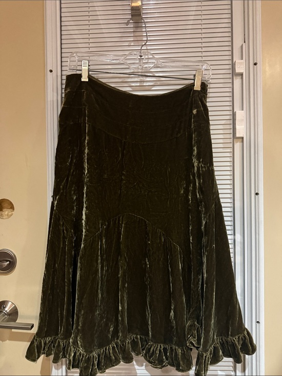 Odille Dresses & Skirts - Odille Olive Green Velvet A-Line Skirt with Ruffle Hem